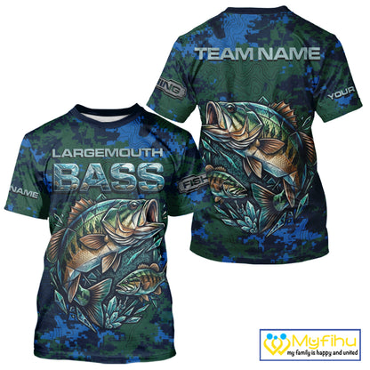 Green Camo Bass Short Sleeve Fishing T-Shirts, Bass Fishing Jersey, Performance Fishing Apparel NHT877