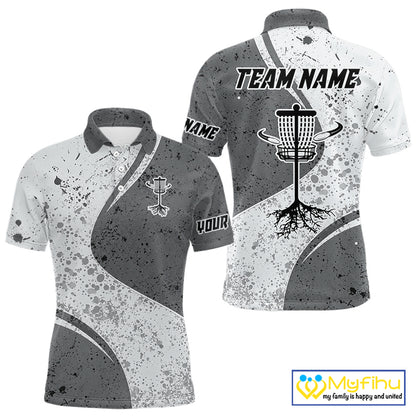 Mens Disc Golf Polo Shirt Gray Camo Disc Golf Basket, Personalized Disc Golf Shirts NHT896