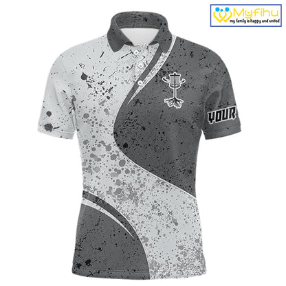 Mens Disc Golf Polo Shirt Gray Camo Disc Golf Basket, Personalized Disc Golf Shirts NHT896