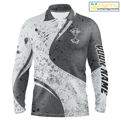 Mens Disc Golf Polo Shirt Gray Camo Disc Golf Basket, Personalized Disc Golf Shirts NHT896