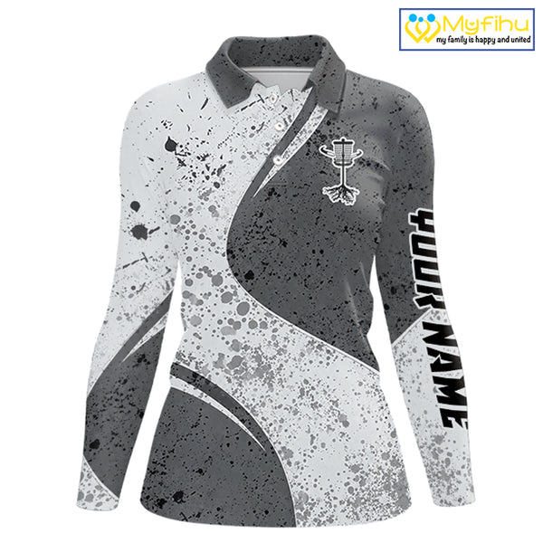 Womens Disc Golf Polo Shirt Gray Camo Disc Golf Basket, Personalized Disc Golf Shirts NHT896