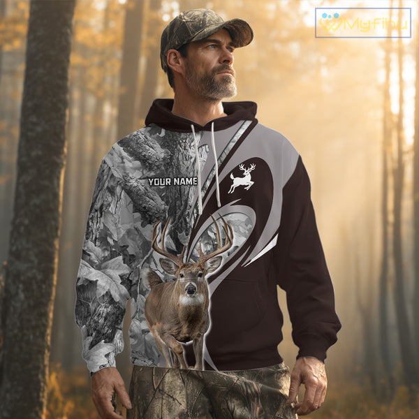Whitetail Deer Hunting Clothes Custom Name Beautiful Gray Camo Hunting Gifts NHT209