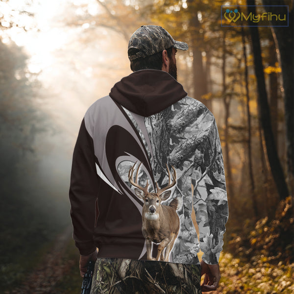 Whitetail Deer Hunting Clothes Custom Name Beautiful Gray Camo Hunting Gifts NHT209