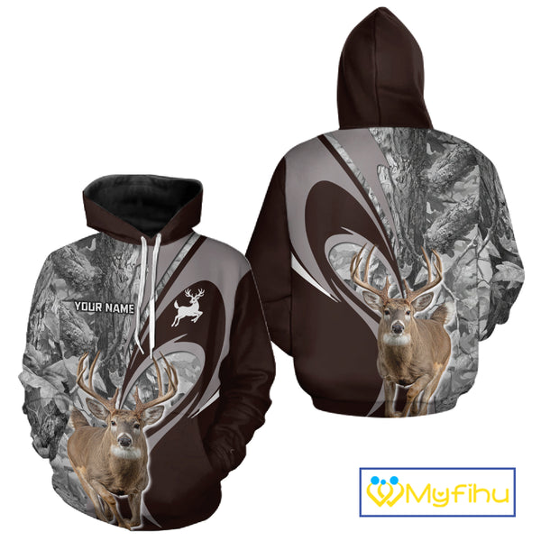 Whitetail Deer Hunting Clothes Custom Name Beautiful Gray Camo Hunting Gifts NHT209