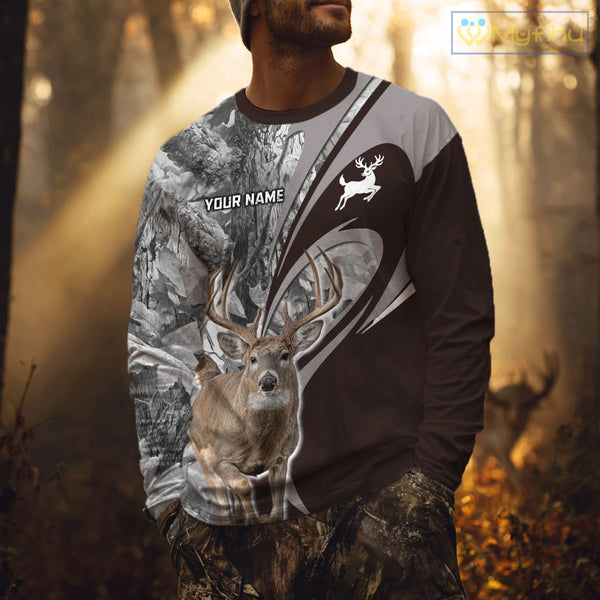 Whitetail Deer Hunting Clothes Custom Name Beautiful Gray Camo Hunting Gifts NHT209