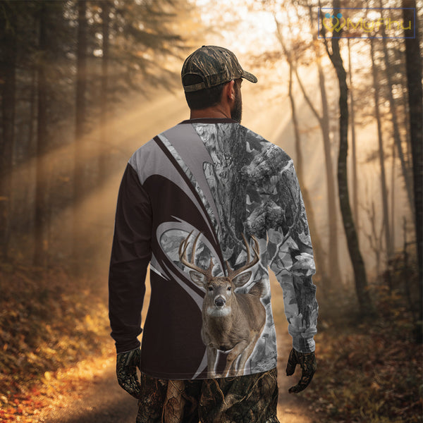 Whitetail Deer Hunting Clothes Custom Name Beautiful Gray Camo Hunting Gifts NHT209
