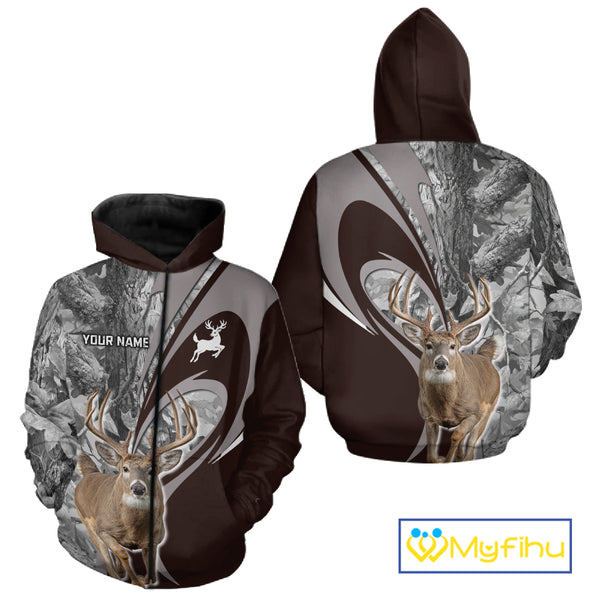 Whitetail Deer Hunting Clothes Custom Name Beautiful Gray Camo Hunting Gifts NHT209