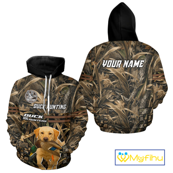 Yellow Lab 3D Shirt Retrieving Mallard Duck, Custom Name Duck Hunting Clothes NHT217