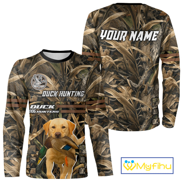 Yellow Lab 3D Shirt Retrieving Mallard Duck, Custom Name Duck Hunting Clothes NHT217