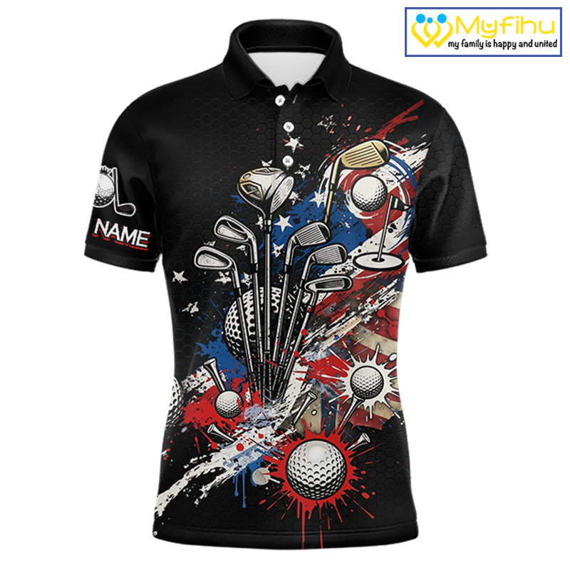 Patriotic Golf Polo Shirt Custom USA Flag Golf Shirt For Men, Golf Apparel Gift For Golfers NHT904
