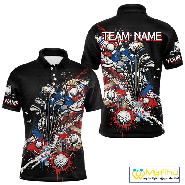 Patriotic Golf Polo Shirt Custom USA Flag Golf Shirt For Men, Golf Apparel Gift For Golfers NHT904
