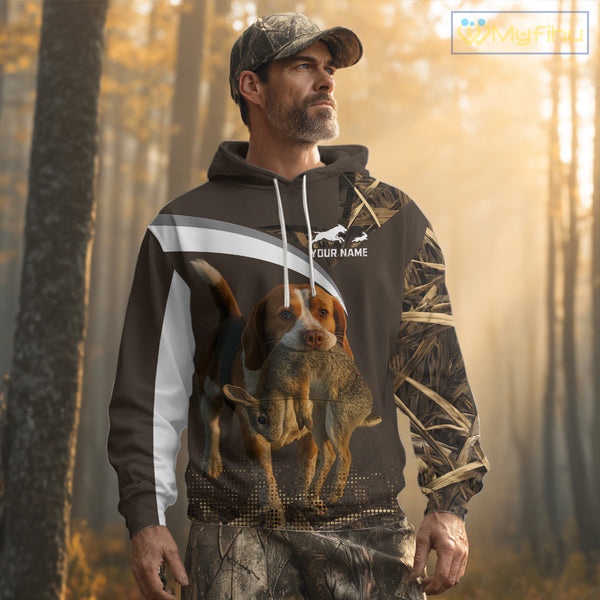 Brown Camo 3D Printed Beagle Dog Rabbit Hunting Shirt, Custom Name Hunting Gift NHT225