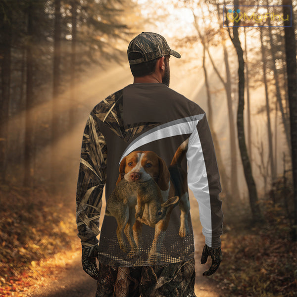 Brown Camo 3D Printed Beagle Dog Rabbit Hunting Shirt, Custom Name Hunting Gift NHT225