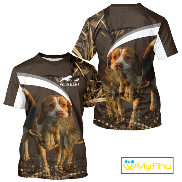 Brown Camo 3D Printed Beagle Dog Rabbit Hunting Shirt, Custom Name Hunting Gift NHT225