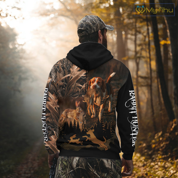 Best Brown Camo 3D Beagle Dog Rabbit Hunting Shirt, Custom Name Rabbit Hunter Clothing NHT231