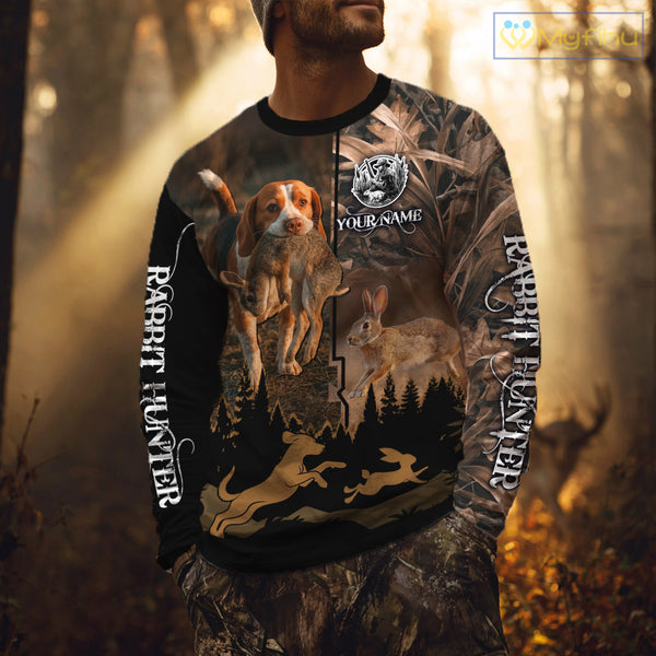 Best Brown Camo 3D Beagle Dog Rabbit Hunting Shirt, Custom Name Rabbit Hunter Clothing NHT231