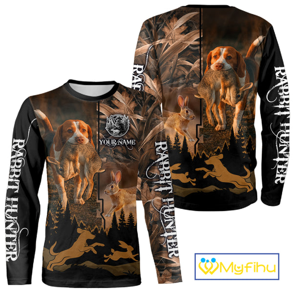 Best Brown Camo 3D Beagle Dog Rabbit Hunting Shirt, Custom Name Rabbit Hunter Clothing NHT231