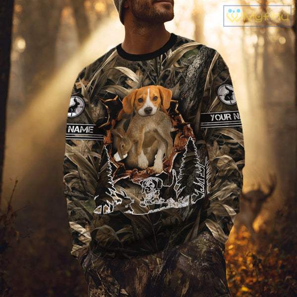 Custom Rabbit Hunting with Beagle Dog 3D Prints Camouflage Shirts, Rabbit Hunting Gifts NHT365