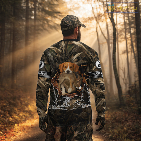 Custom Rabbit Hunting with Beagle Dog 3D Prints Camouflage Shirts, Rabbit Hunting Gifts NHT365