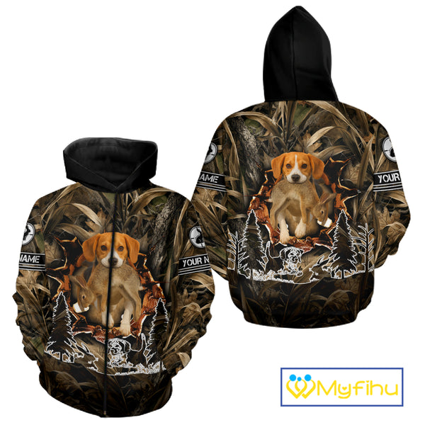 Custom Rabbit Hunting with Beagle Dog 3D Prints Camouflage Shirts, Rabbit Hunting Gifts NHT365