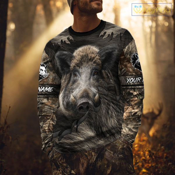 Personalized Wild Boar Hunting Camo Full Printing Shirts Boar Hunting Gifts Gift for Hunters NHT135