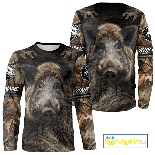 Personalized Wild Boar Hunting Camo Full Printing Shirts Boar Hunting Gifts Gift for Hunters NHT135