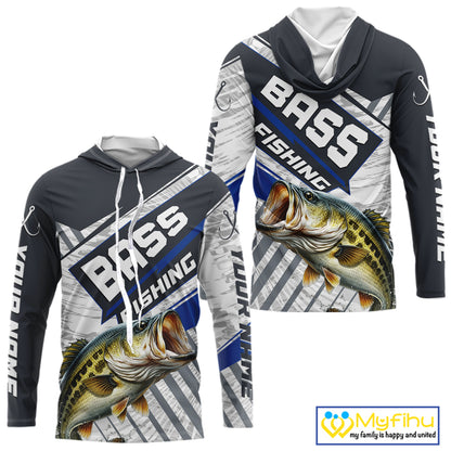 Personalized Bass Fishing Jerseys For Fishing Team, Largemouth Bass Hooded Fishing Shirt Long Sleeve NHT918