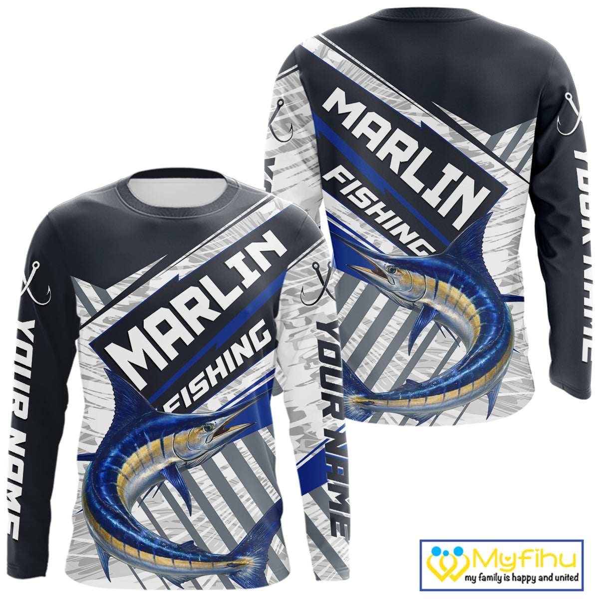 Personalized Marlin Fishing Jerseys For Fishing Team, Marlin Fishing Shirts Long Sleeve NHT919