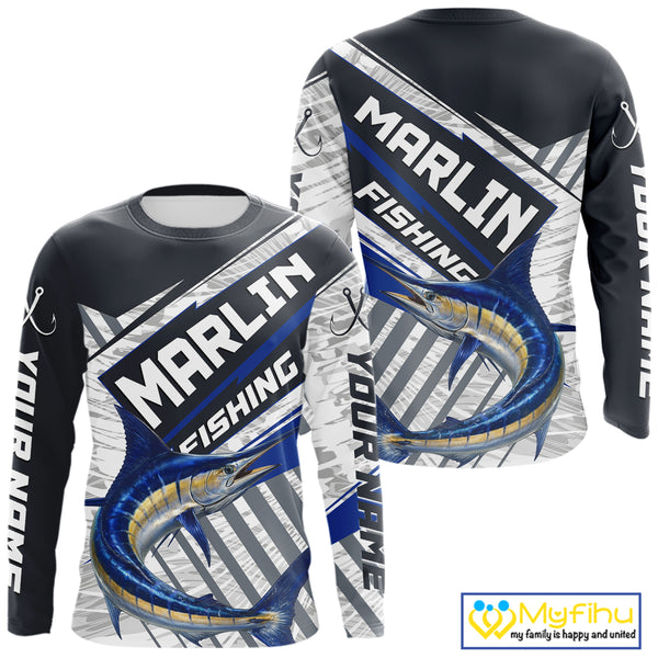 Personalized Marlin Fishing Jerseys For Fishing Team, Marlin Fishing Shirts Long Sleeve NHT919
