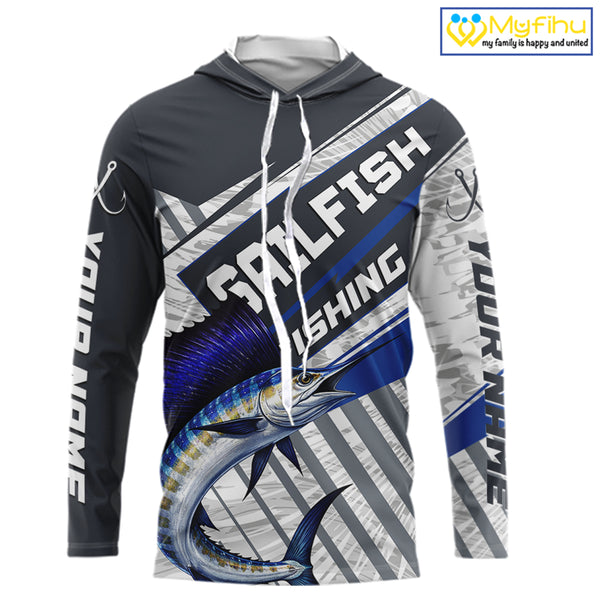 Personalized Sailfish Fishing Jerseys For Fishing Team, Sailfish Hooded Fishing Shirt Long Sleeve NHT920