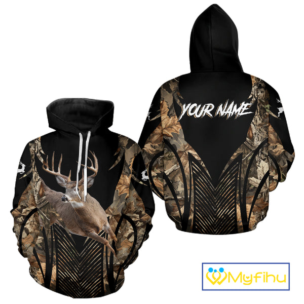 Whitetail Deer Hunting Shirt Black Camo 3D Custom Name, Season Deer Hunting, Hunting Gift NHT140