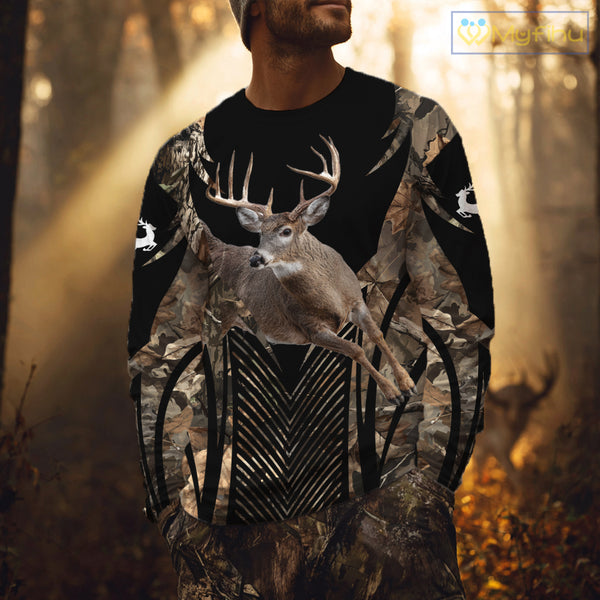 Whitetail Deer Hunting Shirt Black Camo 3D Custom Name, Season Deer Hunting, Hunting Gift NHT140