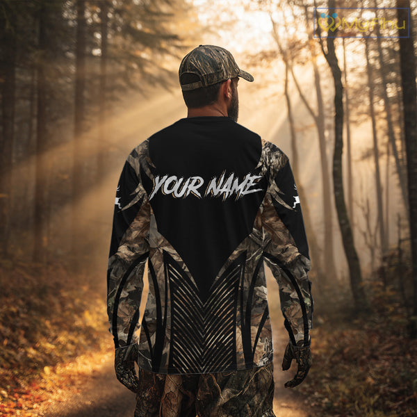 Whitetail Deer Hunting Shirt Black Camo 3D Custom Name, Season Deer Hunting, Hunting Gift NHT140