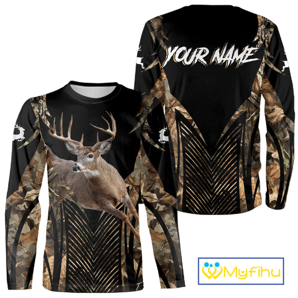 Whitetail Deer Hunting Shirt Black Camo 3D Custom Name, Season Deer Hunting, Hunting Gift NHT140
