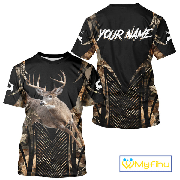 Whitetail Deer Hunting Shirt Black Camo 3D Custom Name, Season Deer Hunting, Hunting Gift NHT140