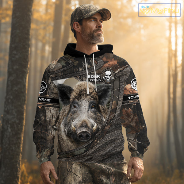 Personalized Wild Boar Hunting Camo Full Printing Shirts Wild Hog Hunting Gift for Hunters NHT142