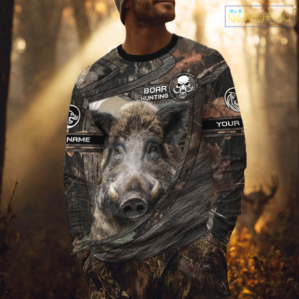 Personalized Wild Boar Hunting Camo Full Printing Shirts Wild Hog Hunting Gift for Hunters NHT142
