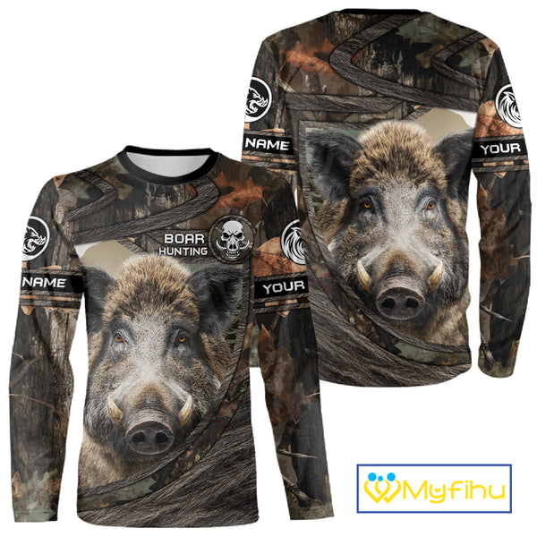 Personalized Wild Boar Hunting Camo Full Printing Shirts Wild Hog Hunting Gift for Hunters NHT142