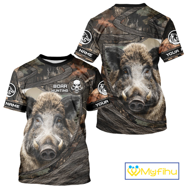 Personalized Wild Boar Hunting Camo Full Printing Shirts Wild Hog Hunting Gift for Hunters NHT142