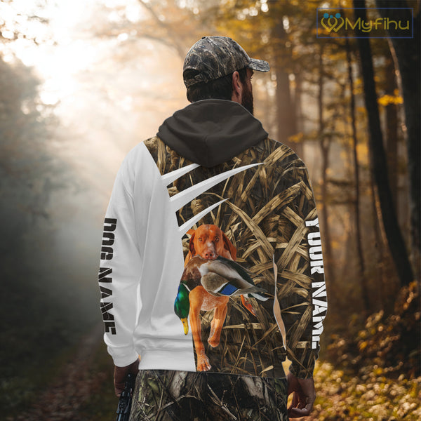 Mallard Duck Hunting Shirt Custom Name with Vizsla Dog Camo Hunting Clothes, Hunting Shirts NHT152