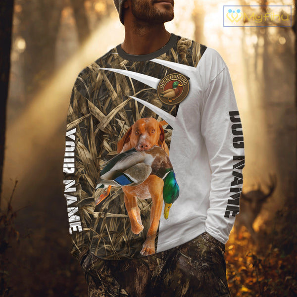 Mallard Duck Hunting Shirt Custom Name with Vizsla Dog Camo Hunting Clothes, Hunting Shirts NHT152