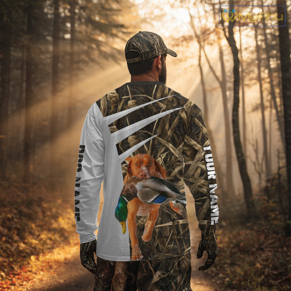 Mallard Duck Hunting Shirt Custom Name with Vizsla Dog Camo Hunting Clothes, Hunting Shirts NHT152