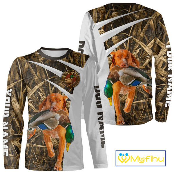 Mallard Duck Hunting Shirt Custom Name with Vizsla Dog Camo Hunting Clothes, Hunting Shirts NHT152