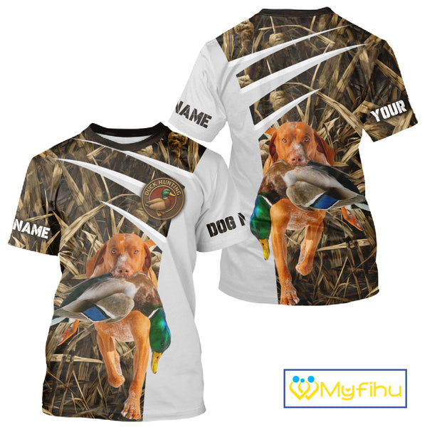 Mallard Duck Hunting Shirt Custom Name with Vizsla Dog Camo Hunting Clothes, Hunting Shirts NHT152