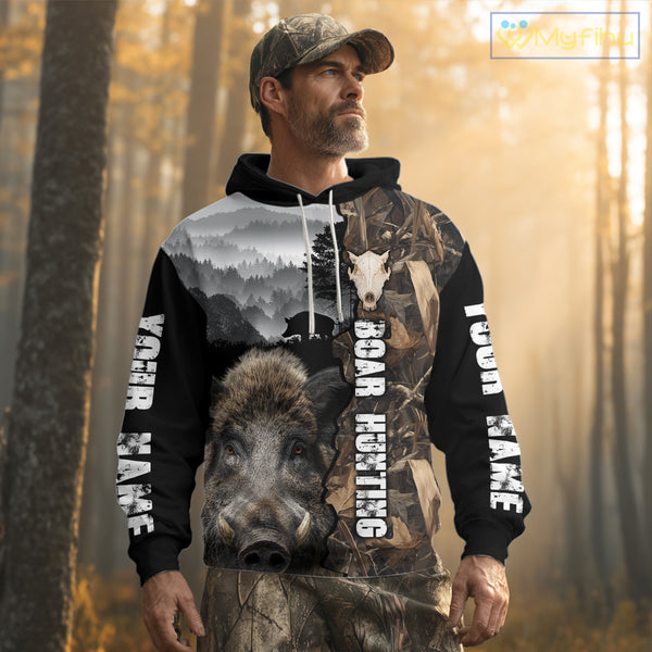 Wild Boar Hunting Camo Custom Name Shirts, Personalized Boar Hunting Clothes NHT324