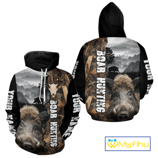 Wild Boar Hunting Camo Custom Name Shirts, Personalized Boar Hunting Clothes NHT324