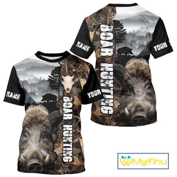 Wild Boar Hunting Camo Custom Name Shirts, Personalized Boar Hunting Clothes NHT324