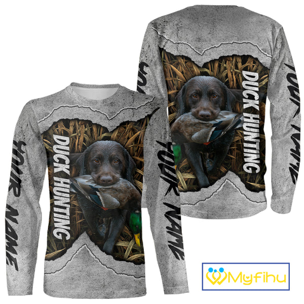Waterfowl Duck Hunting Shirt – Gray Camo Personalized with Black Lab, Hunting Clothes NHT174