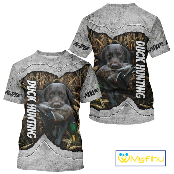 Waterfowl Duck Hunting Shirt – Gray Camo Personalized with Black Lab, Hunting Clothes NHT174