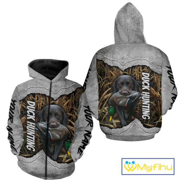 Waterfowl Duck Hunting Shirt – Gray Camo Personalized with Black Lab, Hunting Clothes NHT174